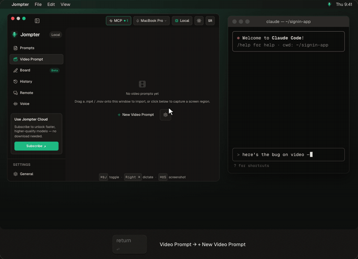 A recording of the real Jompter app on a Mac