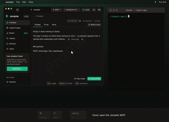 A recording of the real Jompter app on a Mac